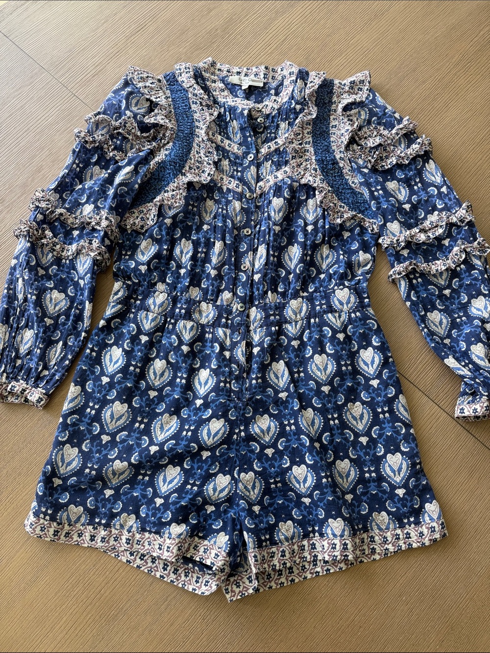 Sea New York Navy Blue Paisley Ruffle Romper